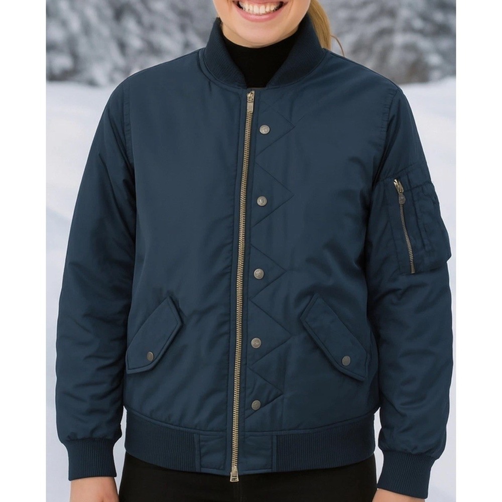 Womens Sz L‎ Zadig & Voltaire Blue Karson Bomber Military Jacket Full Zip/ Snap